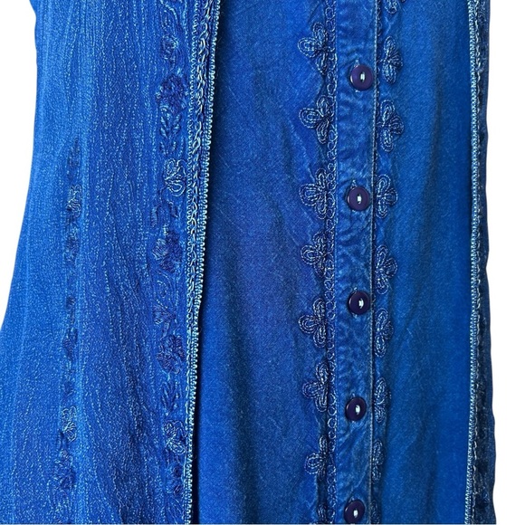 Sturgis Clothing A Line 100% Rayon Jean Embellished Floral Boho Vintage Dress S - Picture 6 of 14